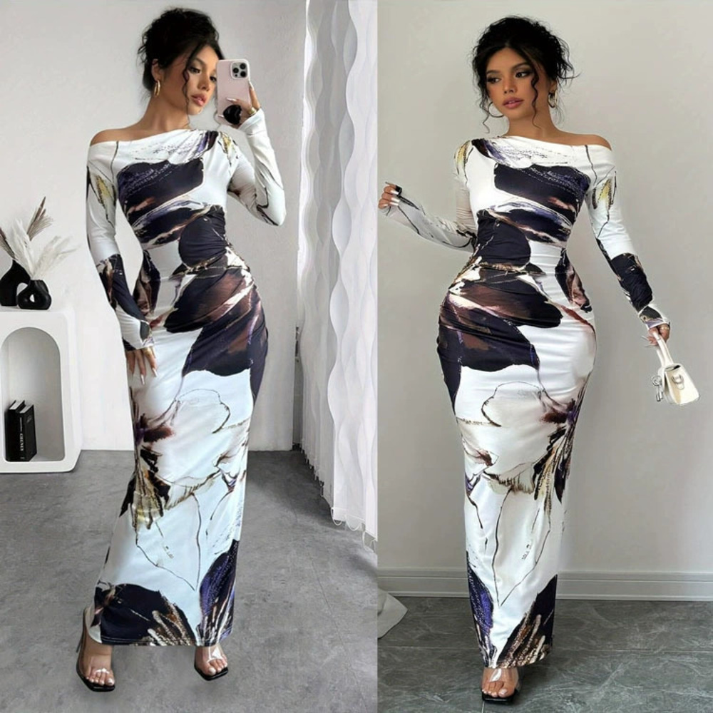 ZARA Sexy Off Shoulder Bodycon Long Sleeve Slim Fit Fall Maxi Dress